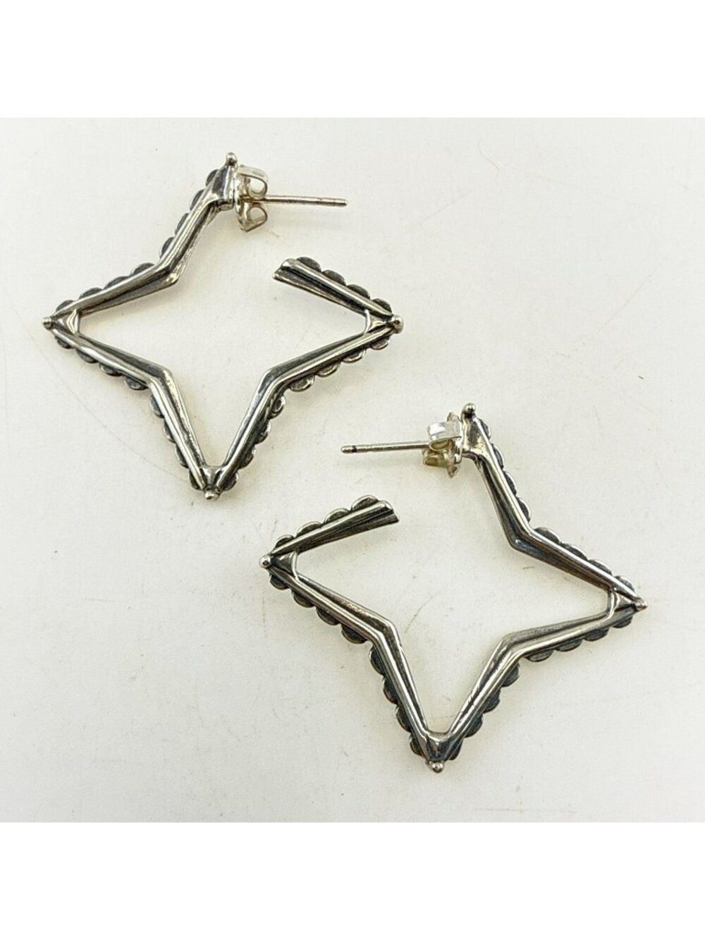 American West Carol Pollack Earrings Sterling Silver 925 Morning Star Hoops 1.5"